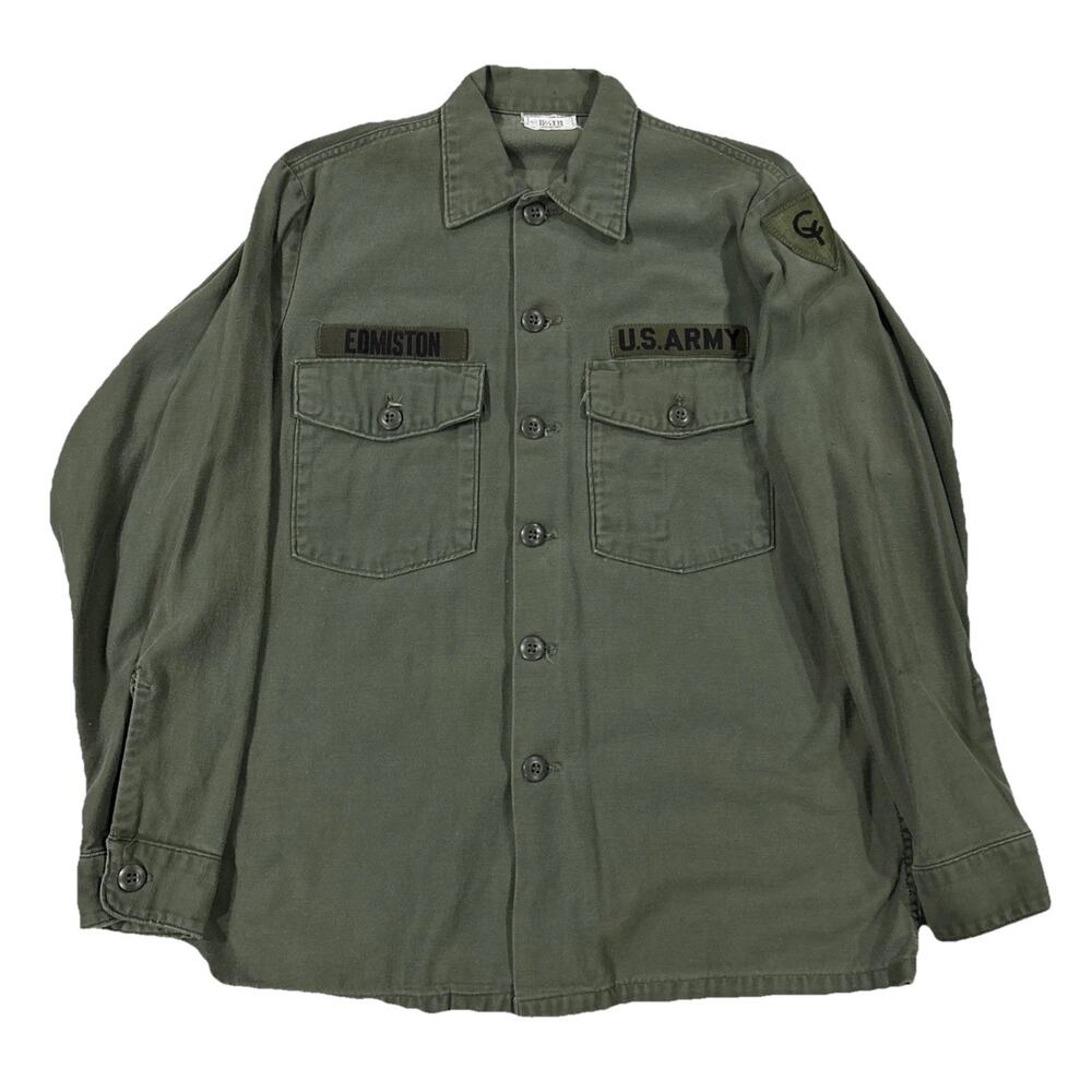 Vintage OG-107 Long Sleeve Button Up Shirt 1974 Sz M Vietnam US Army 15.5-33